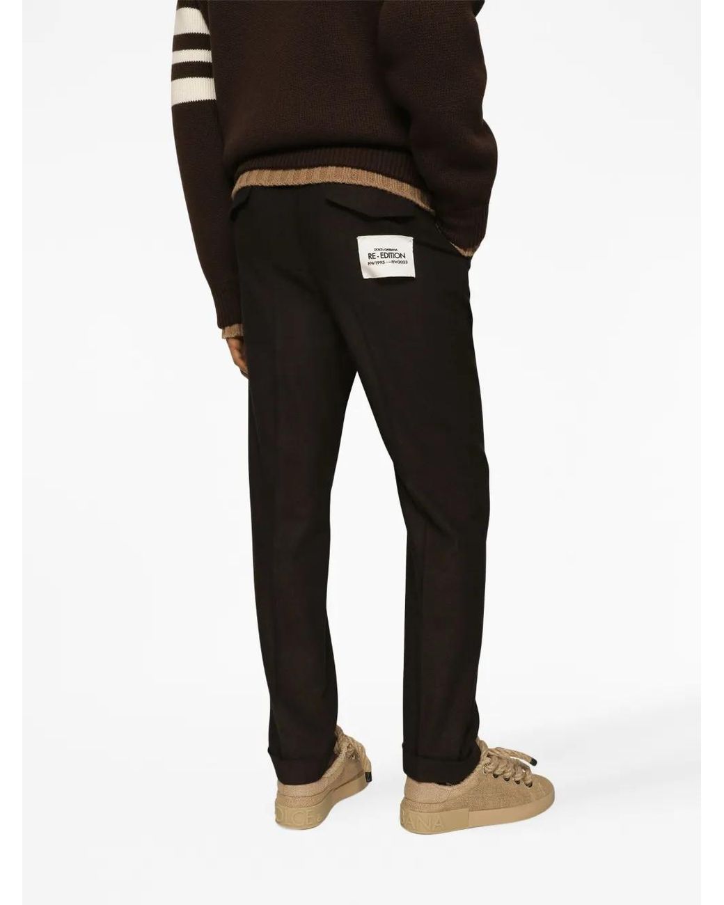 Dolce & Gabbana Black Pressed-Crease Tailored Trousers for men
