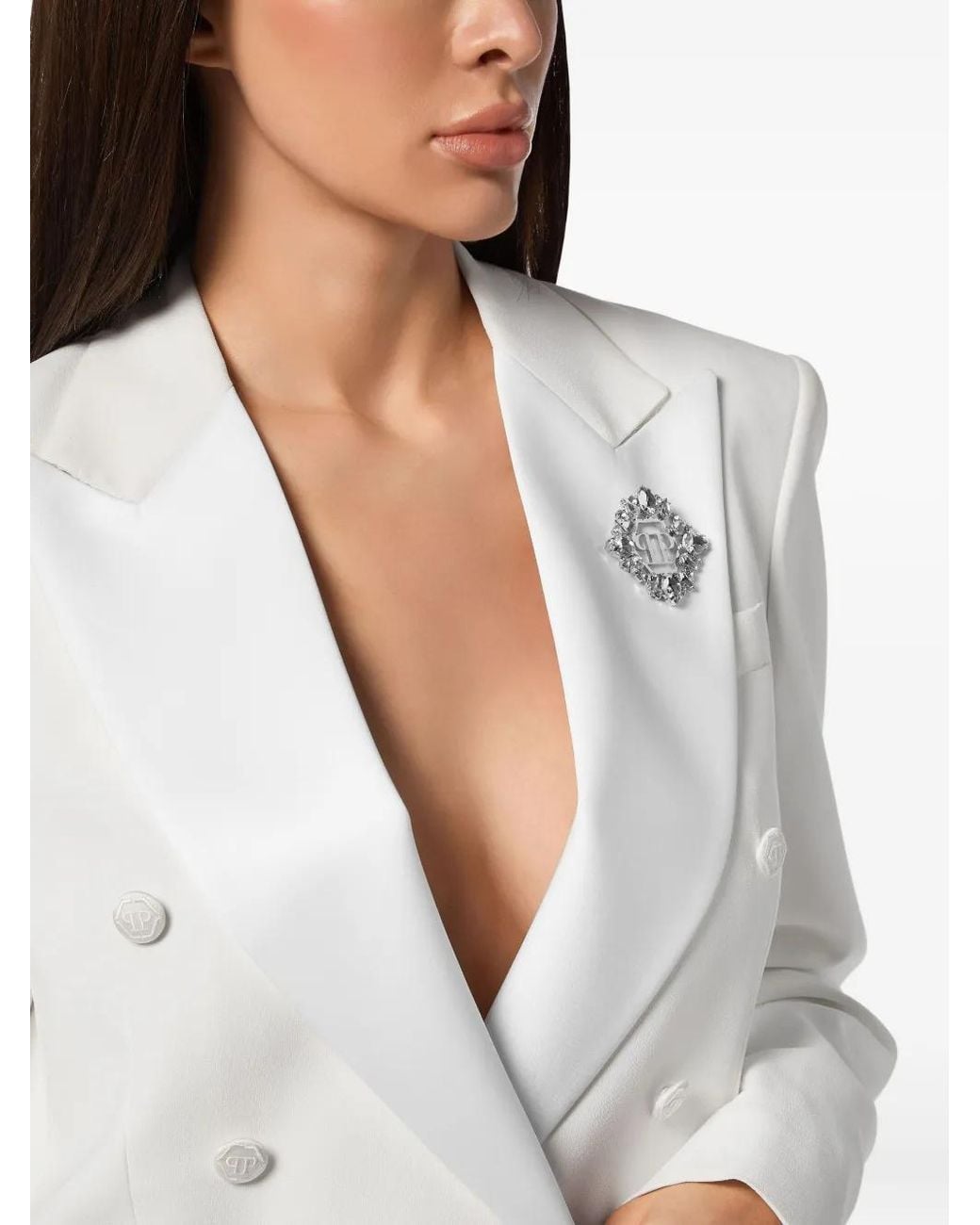 Philipp Plein White Dame Double-Breasted Blazer