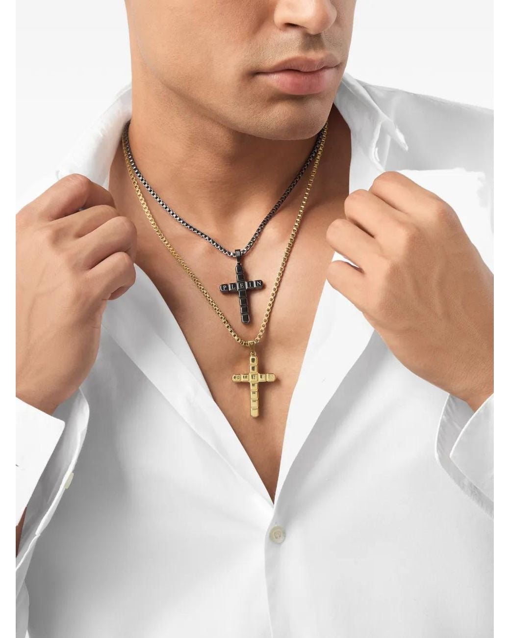 Philipp Plein Black Crucifix Chain Necklace for men