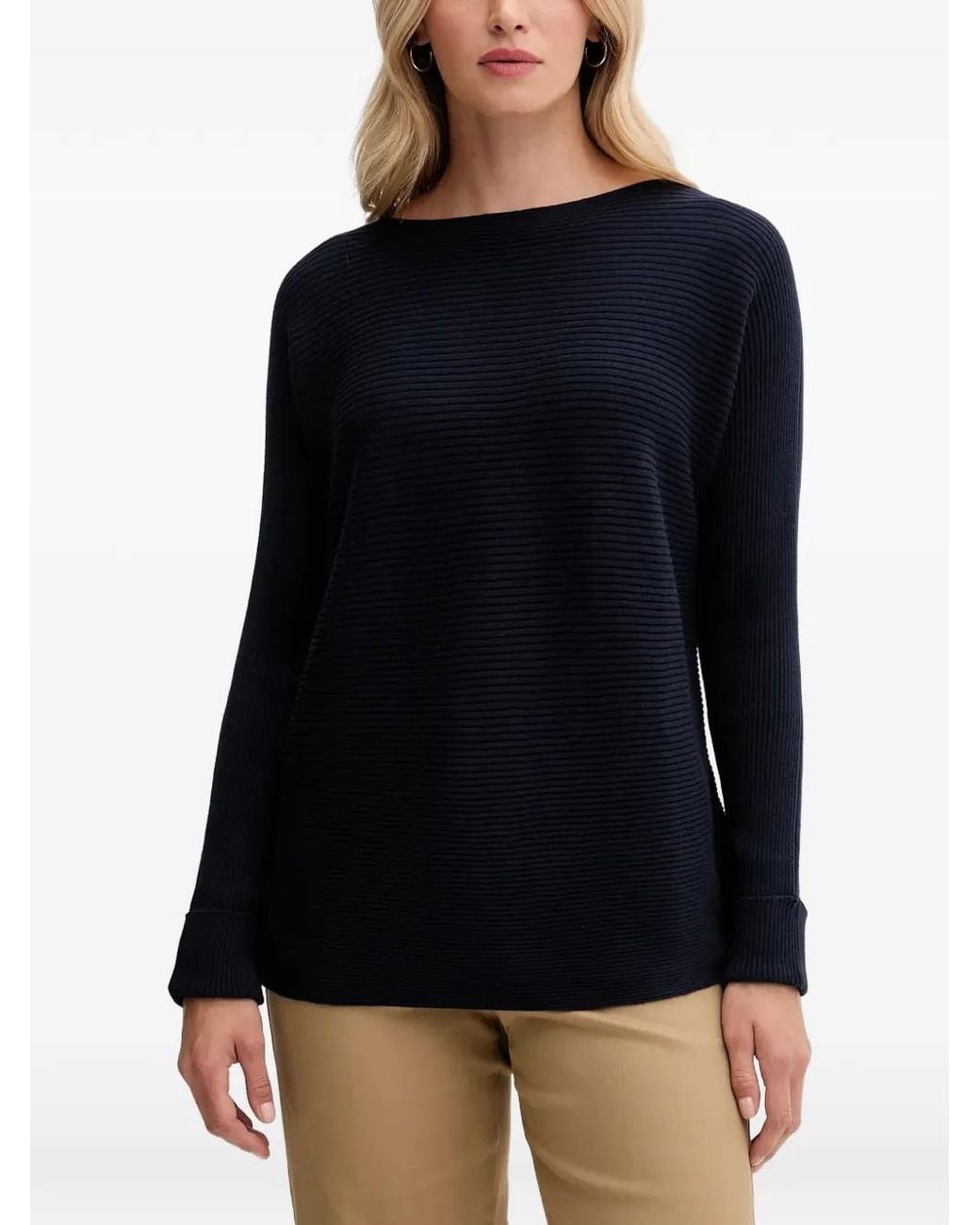 Benetton Black Boat-Neck Ribbed Sweater