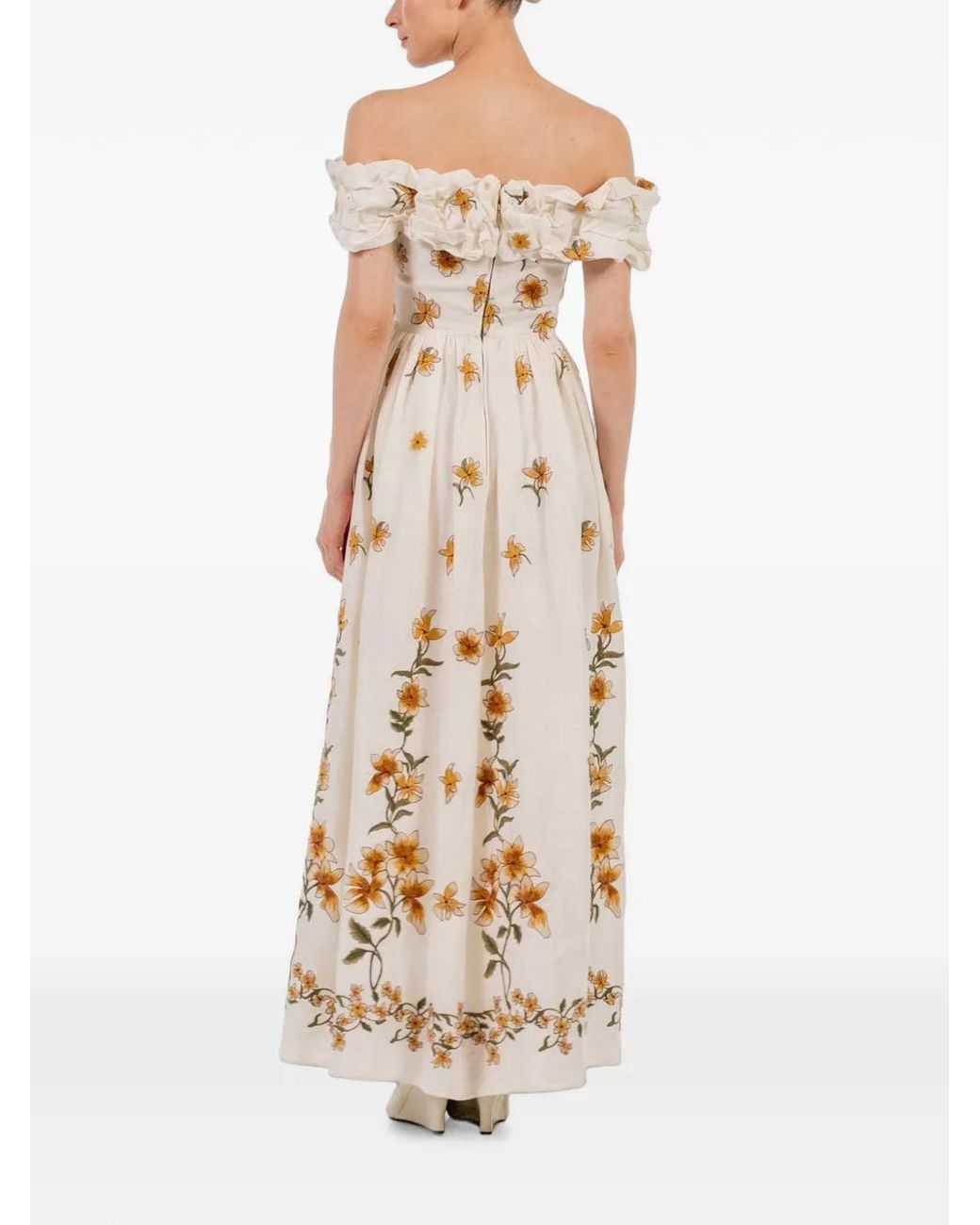 Agua Bendita Metallic Espliego Promesa Ruffled Floral-Embroidered Maxi Dress