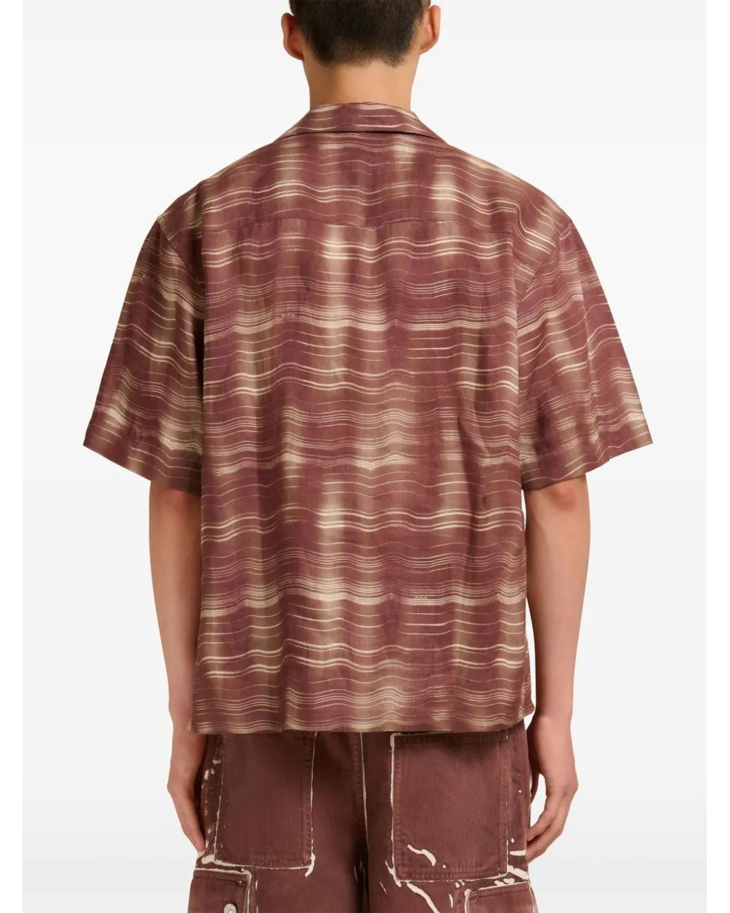 Marni Brown Ramie Bowling Shirt With Carousel Print for men