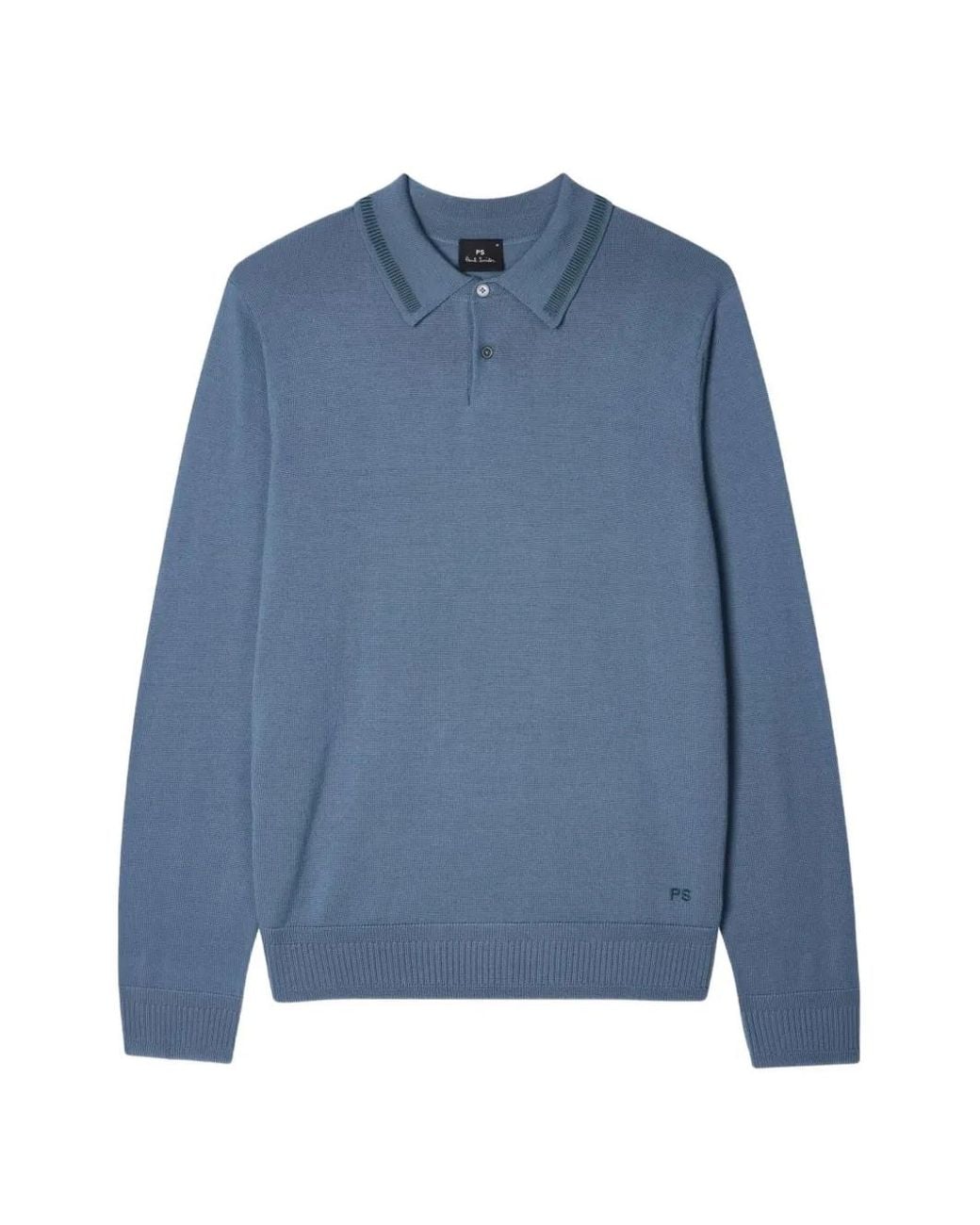 Paul Smith Blue Merino Wool Knitted Polo Shirt for men