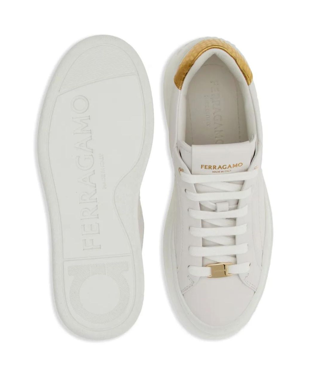 Ferragamo White Platform Leather Sneakers