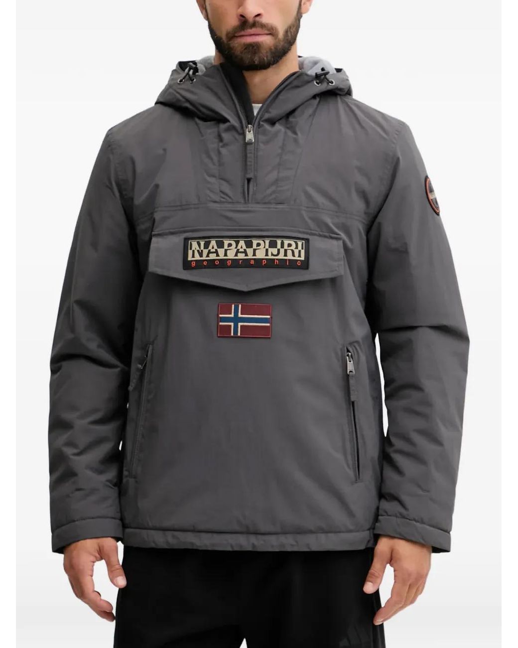 Napapijri Gray Hooded Patch Jacket for men