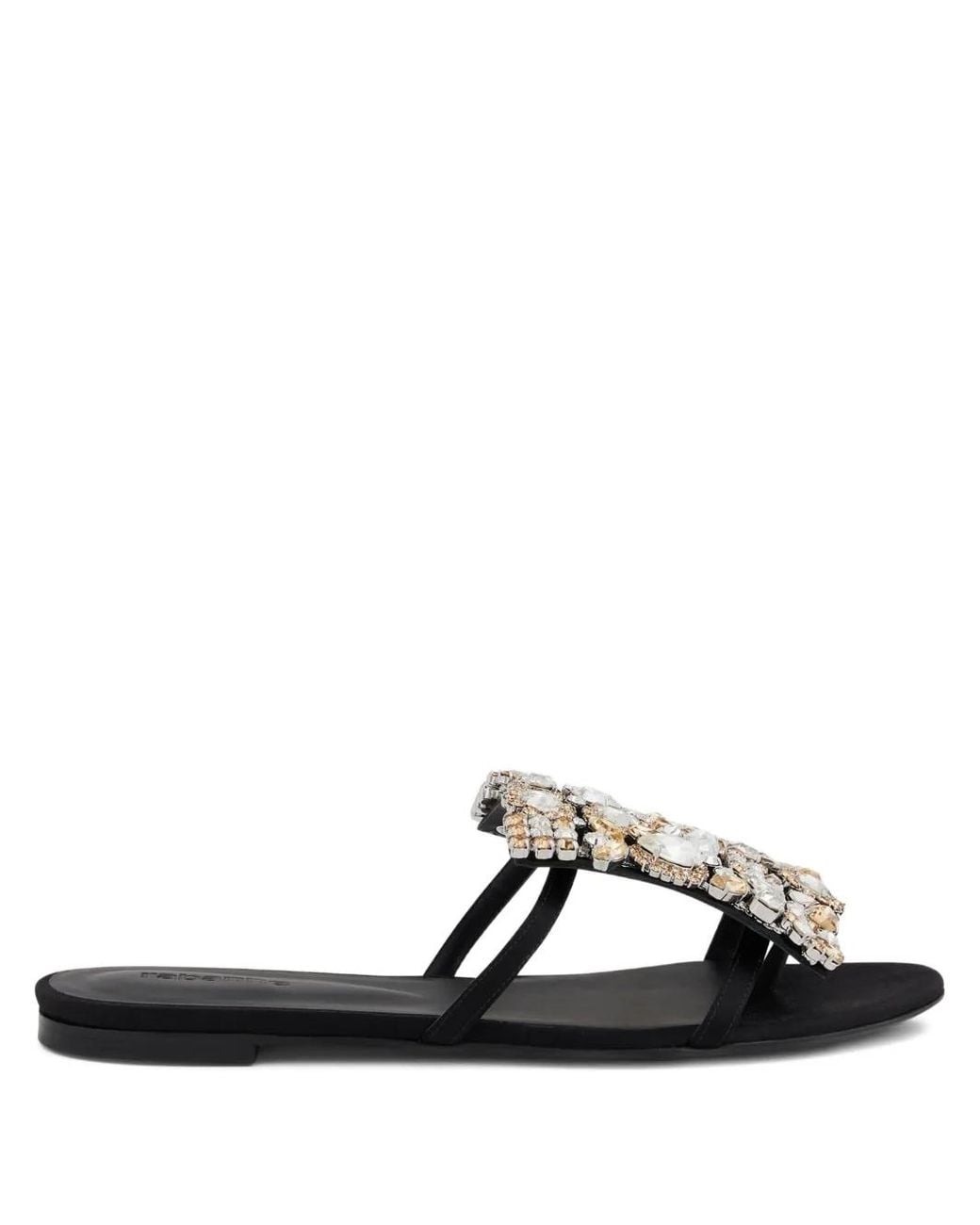Rabanne Black Crystal-Embellished Flat Sandals