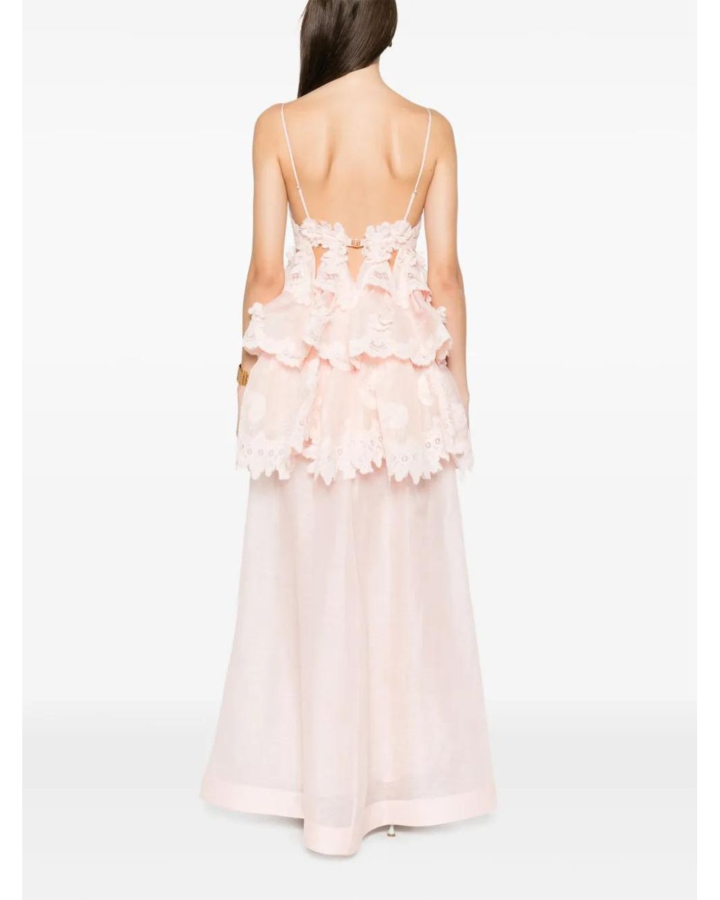 Zimmermann Pink Tiered Lace Maxi Dress