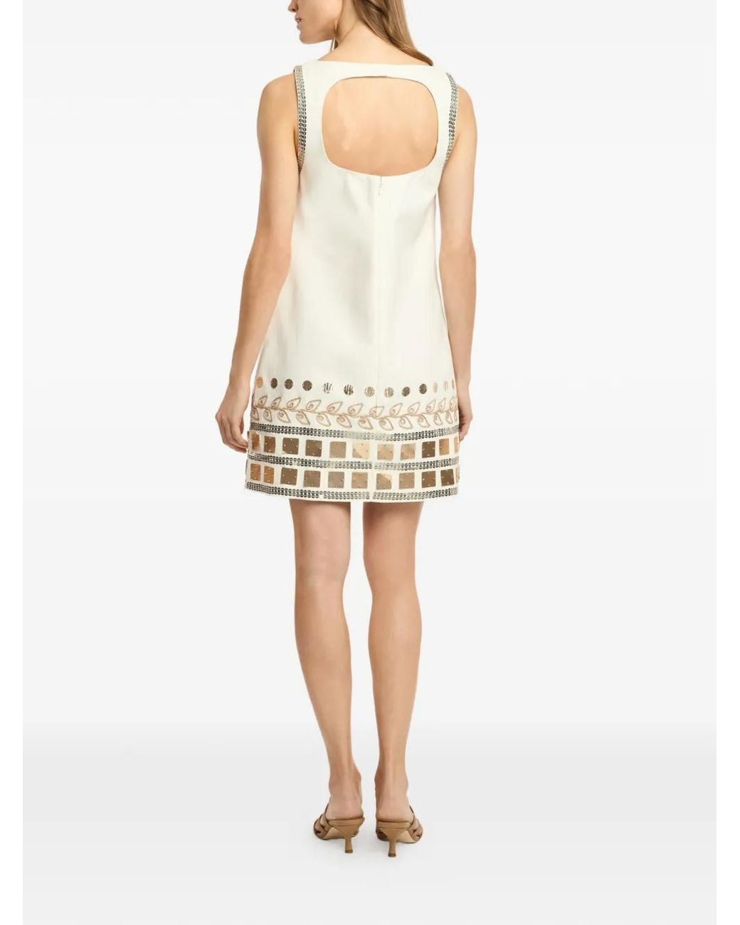Cinq À Sept White Embellished Cut-Out Dress