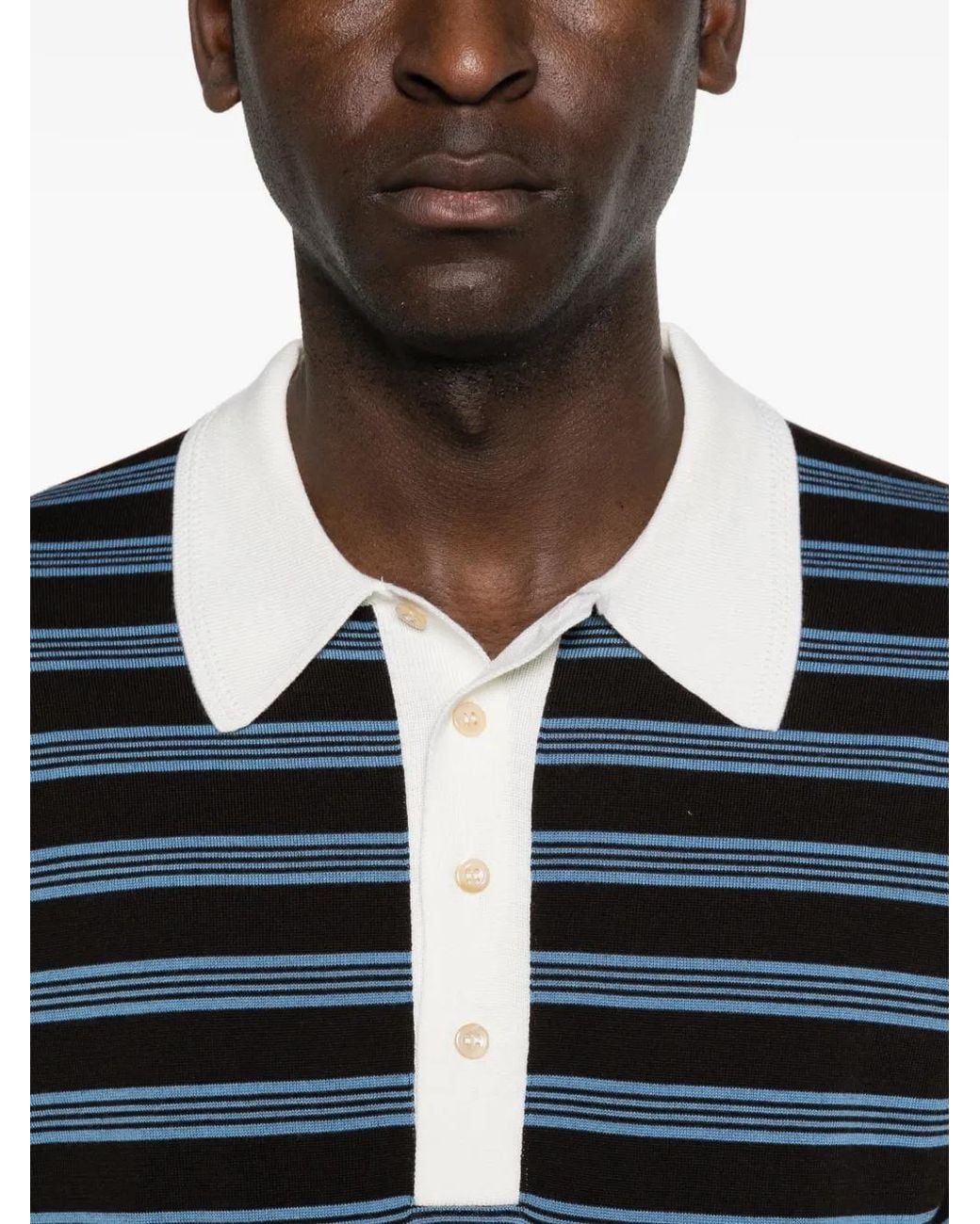 Wales Bonner Blue Polo Breeze En Laine Mérinos À Rayures for men