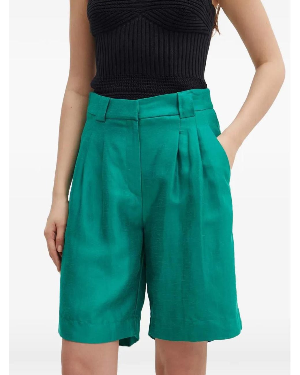 La Petite Francaise Green Savoureux Pleated Tailored Shorts