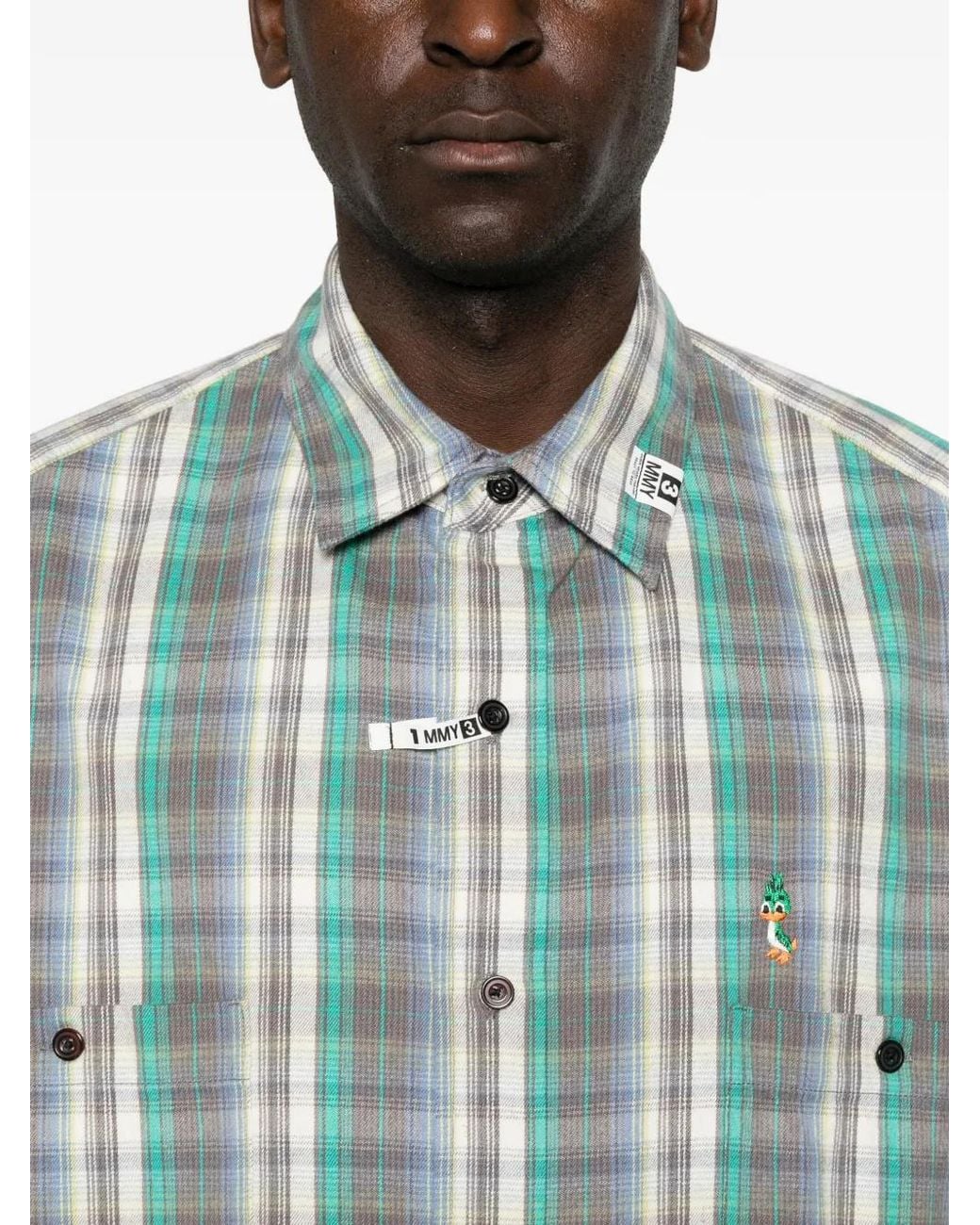 Maison Mihara Yasuhiro Blue Check-Pattern Logo-Patch Shirt for men
