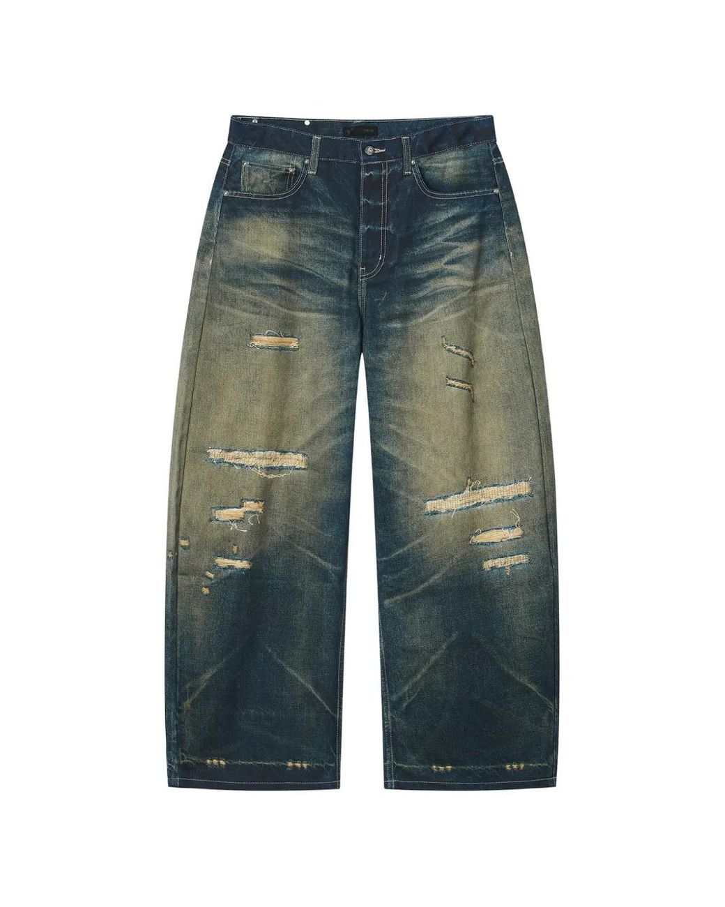 FIVE CM Blue Distressed Whiskered Jeans for men