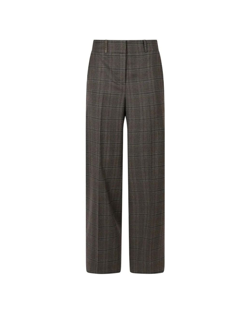 Peserico Gray Check-Pattern Wide-Leg Trousers