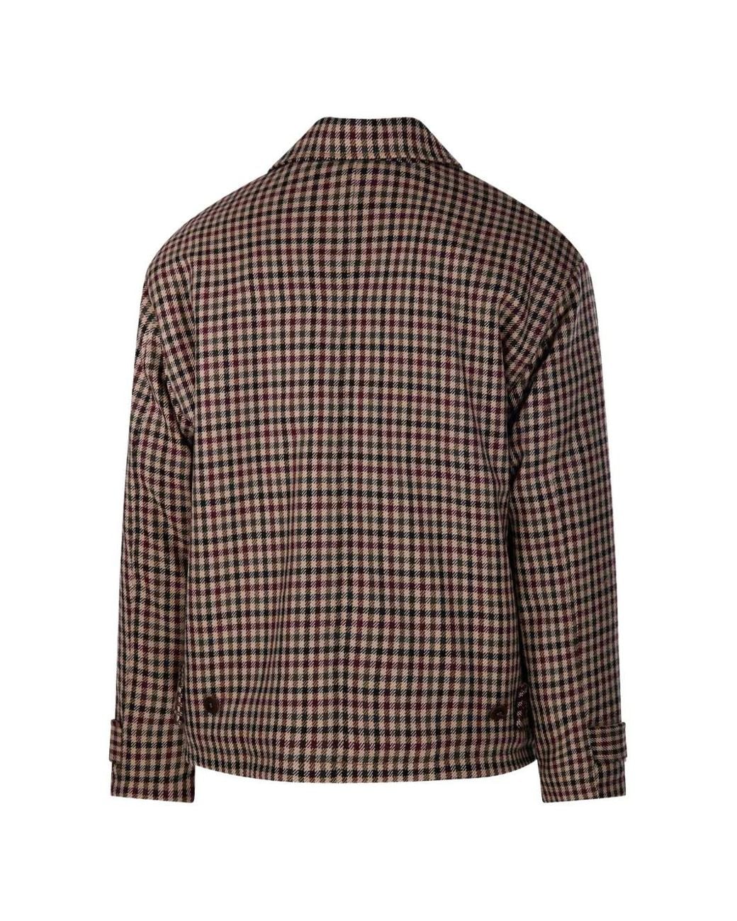 Costumein Brown Check-Pattern Button-Fastening Jacket for men