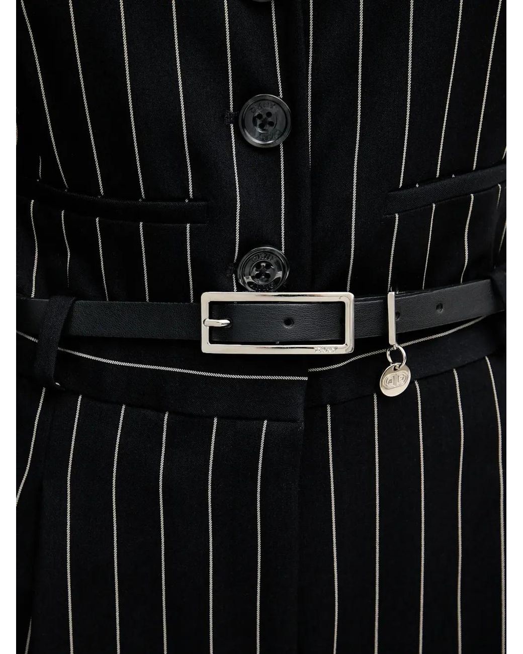 DKNY Black Striped Belted Jumpsuit