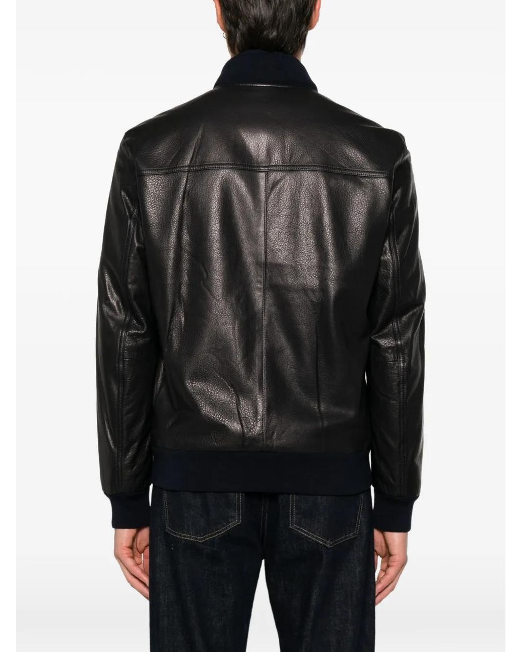 Brioni Black Zip-Up Leather Jacket for men