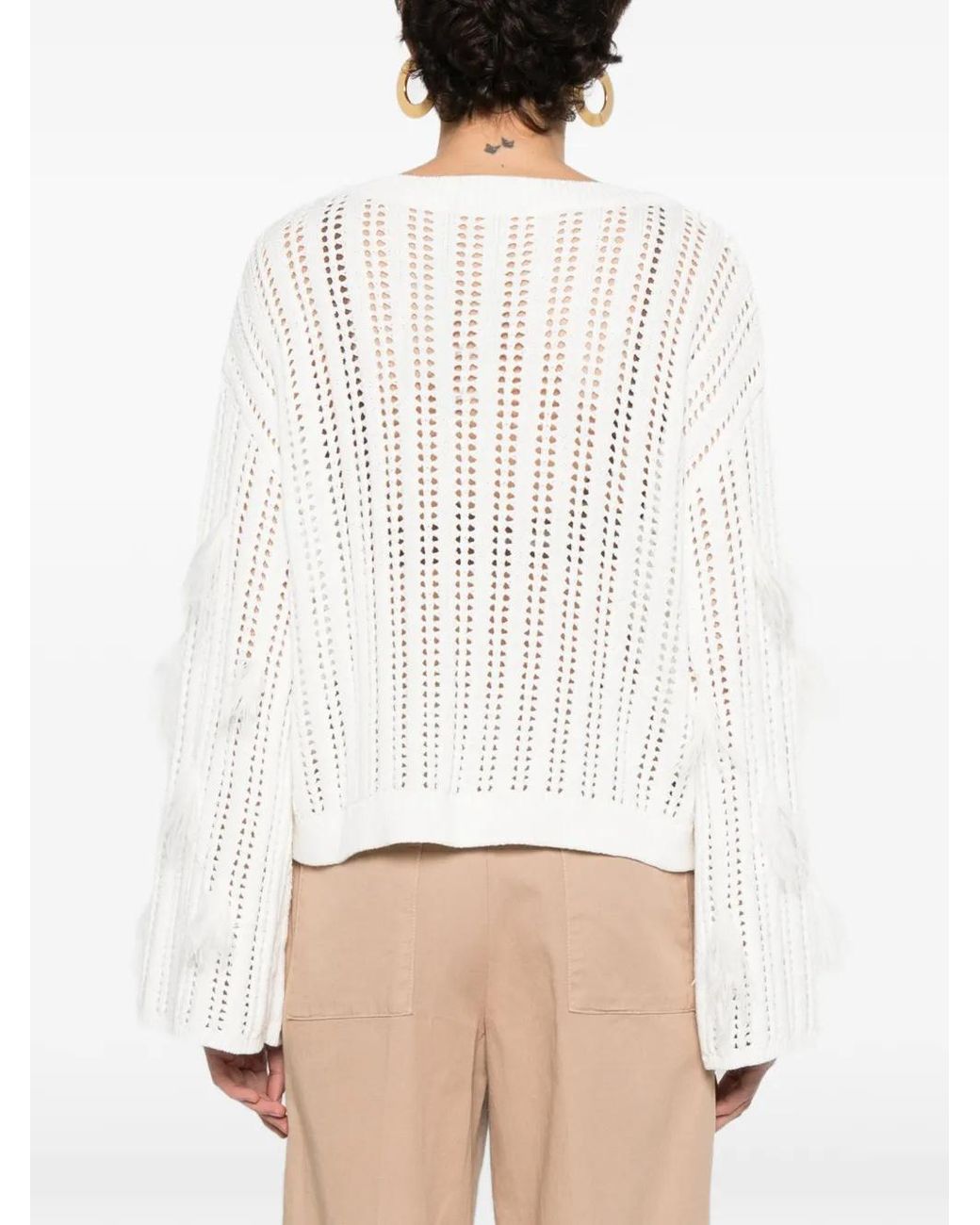 Twinset White Feather-Detail Sweater