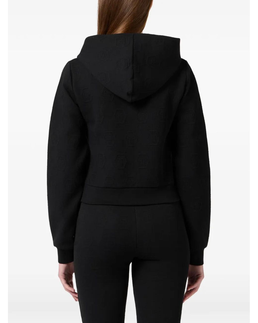 Philipp Plein Black Logo-Patch Zip-Up Hoodie