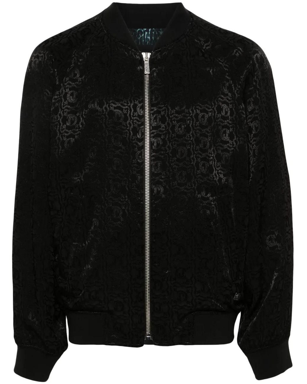 Just Cavalli Black Logo-Jacquard Bomber Jacket for men