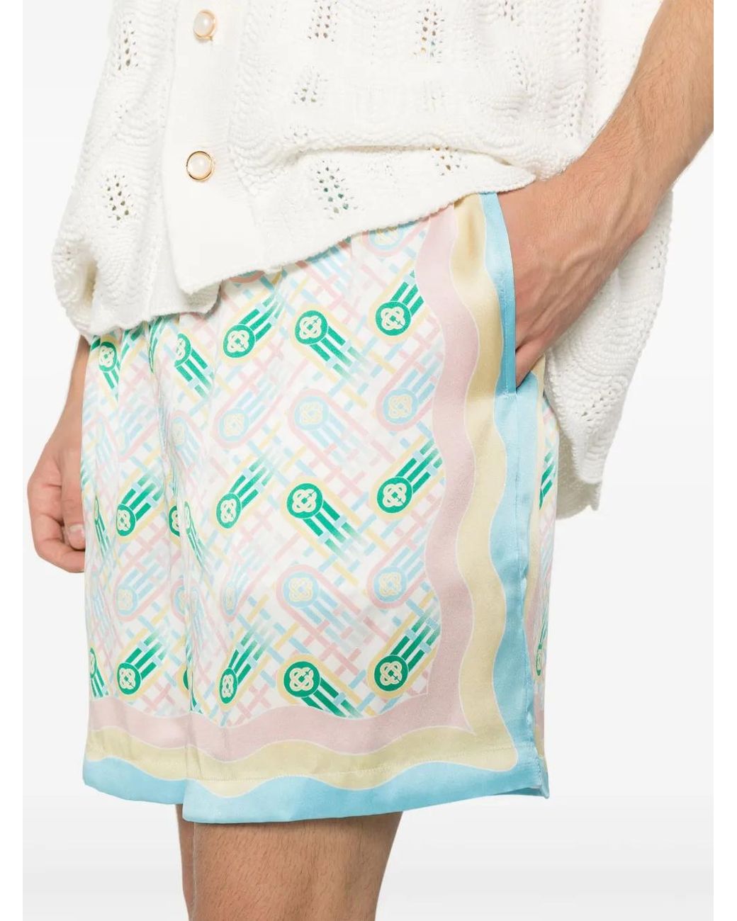 Casablanca Green Ping Pong Silk Shorts for men