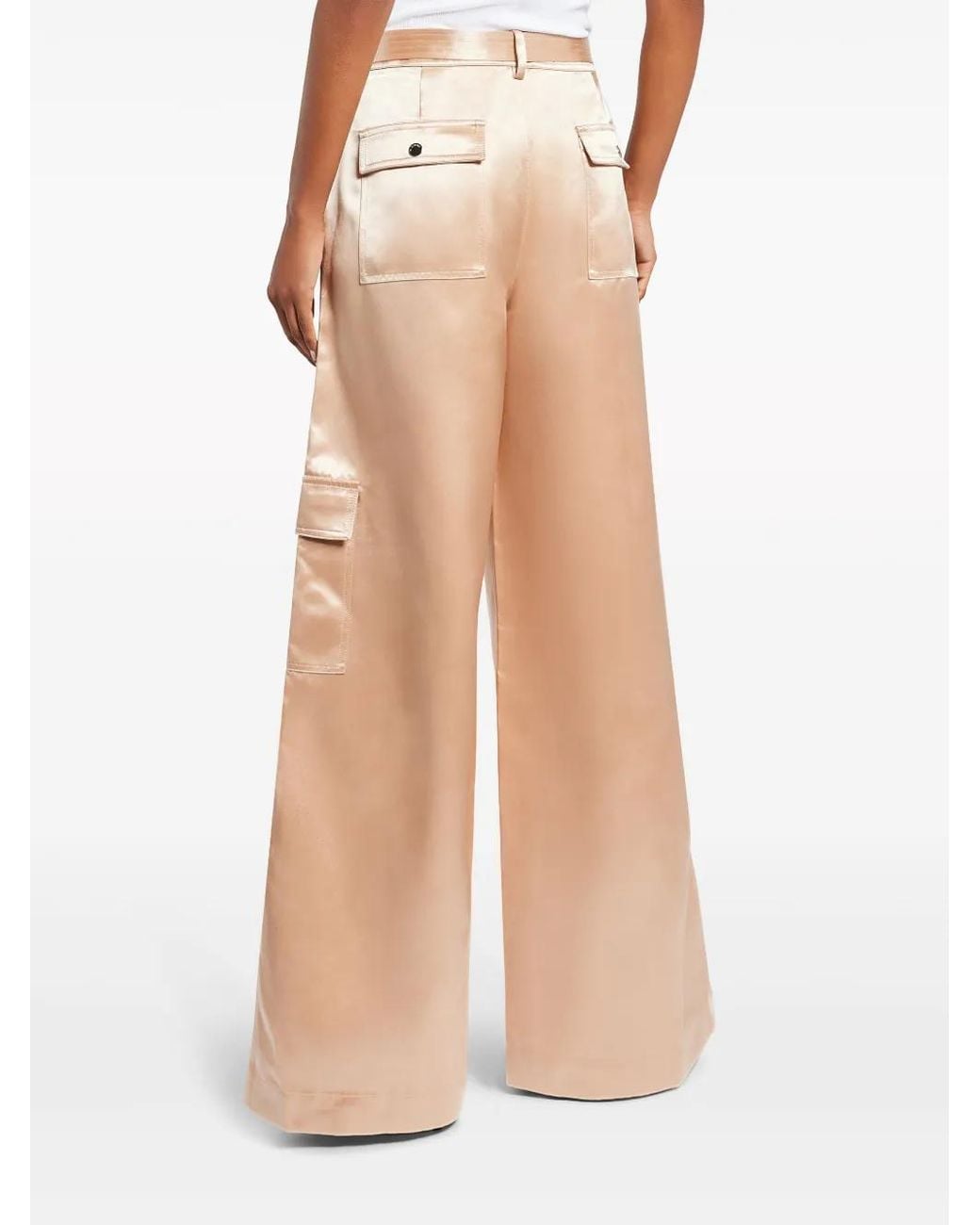 Staud Natural Belted Satin-Finish Palazzo Pants