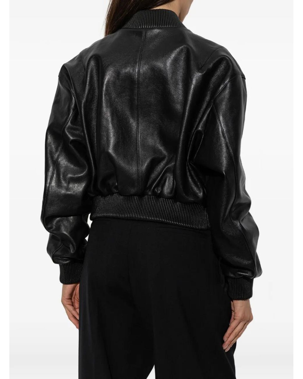 Arma Black Hannan Ribbed-Trim Leather Bomber Jacket