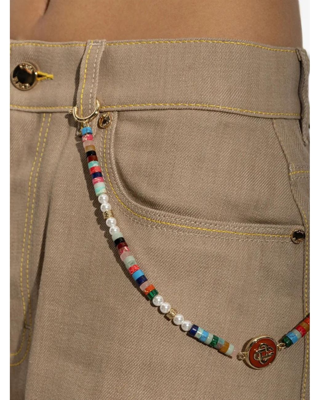 Casablanca Natural Beaded-Chain Straight-Leg Jeans