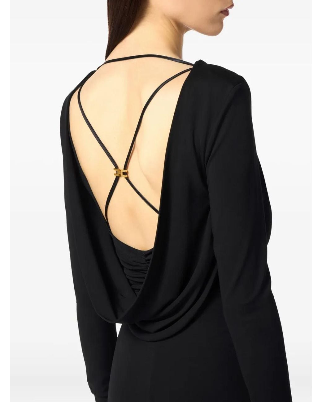 Elisabetta Franchi Black Fitted Evening Dress With Draped Bodice