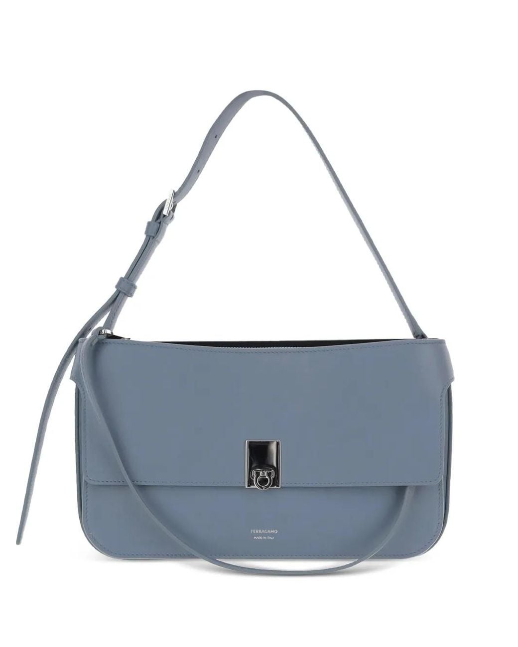 Ferragamo Blue Gancini Buckle Leather Shoulder Bag