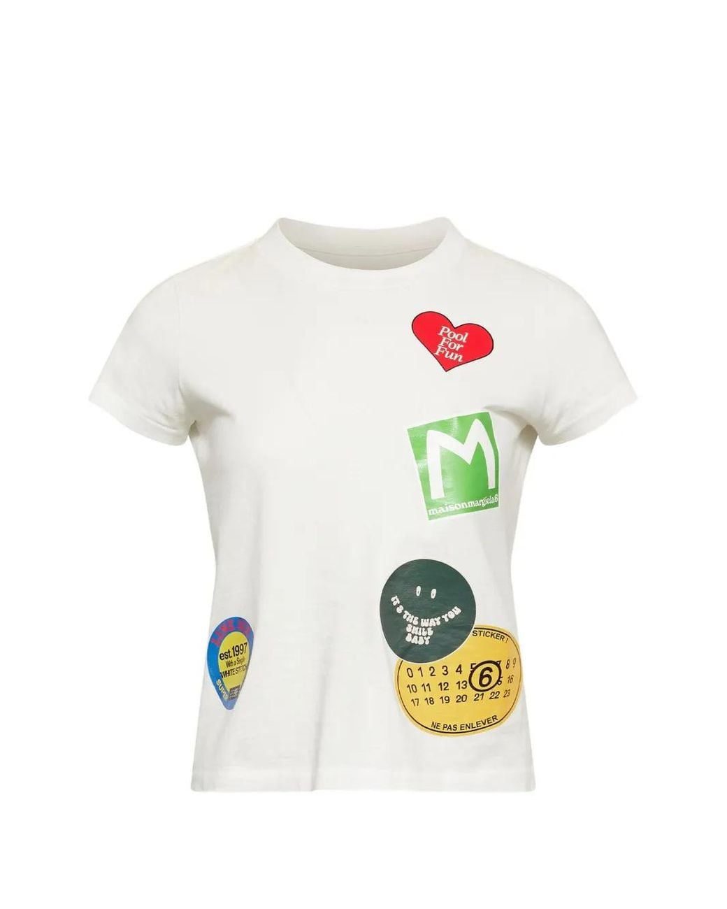 MM6 by Maison Margiela White Sticker-Print Cotton T-Shirt