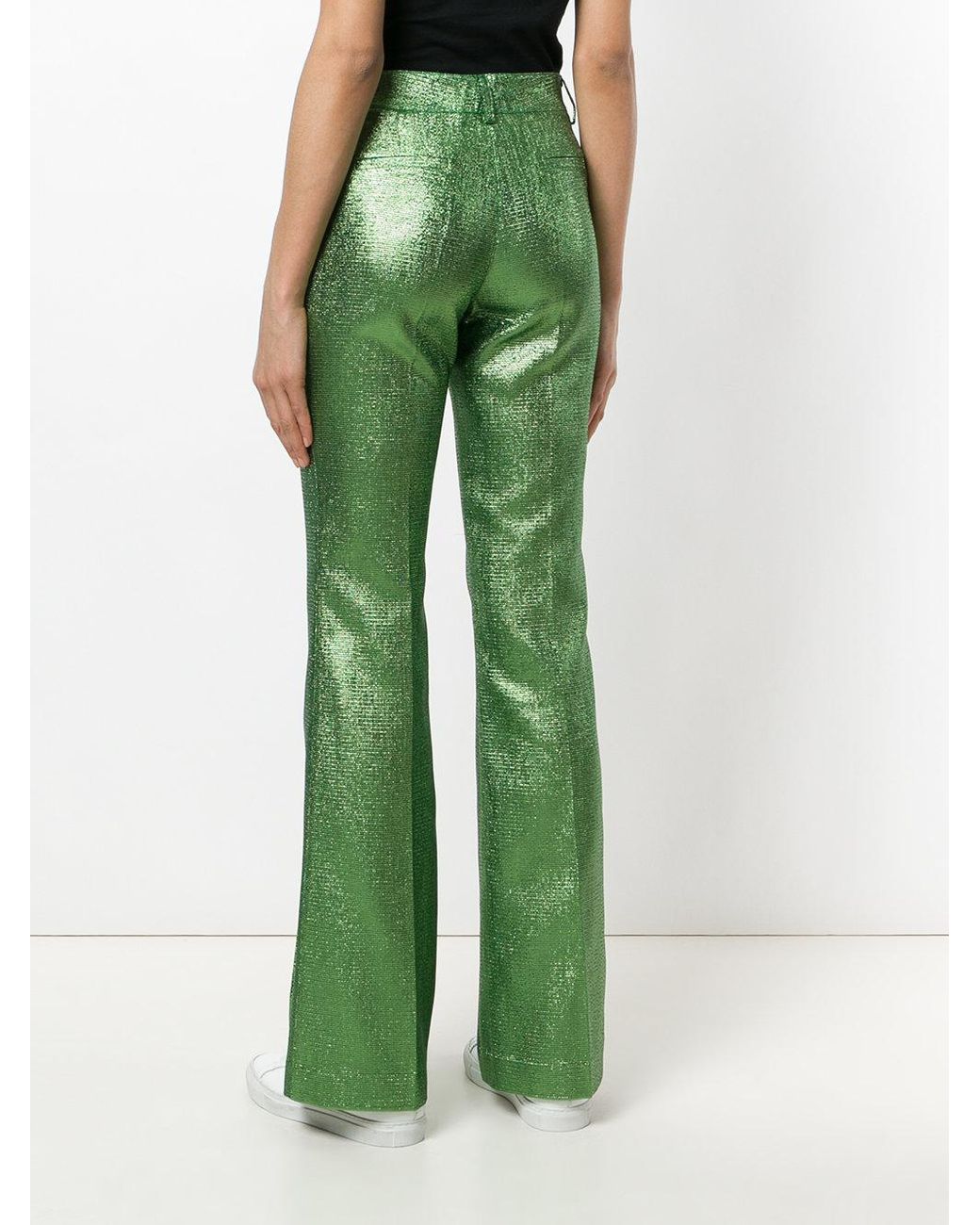 P.A.R.O.S.H. Metallic Flared Trousers in Green | Lyst