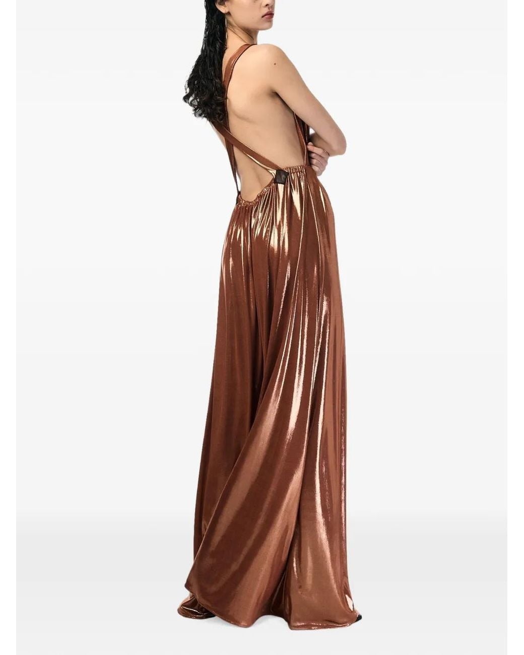 ANDRA ANDREESCU Brown Diamond Metallic-Finish Maxi Dress