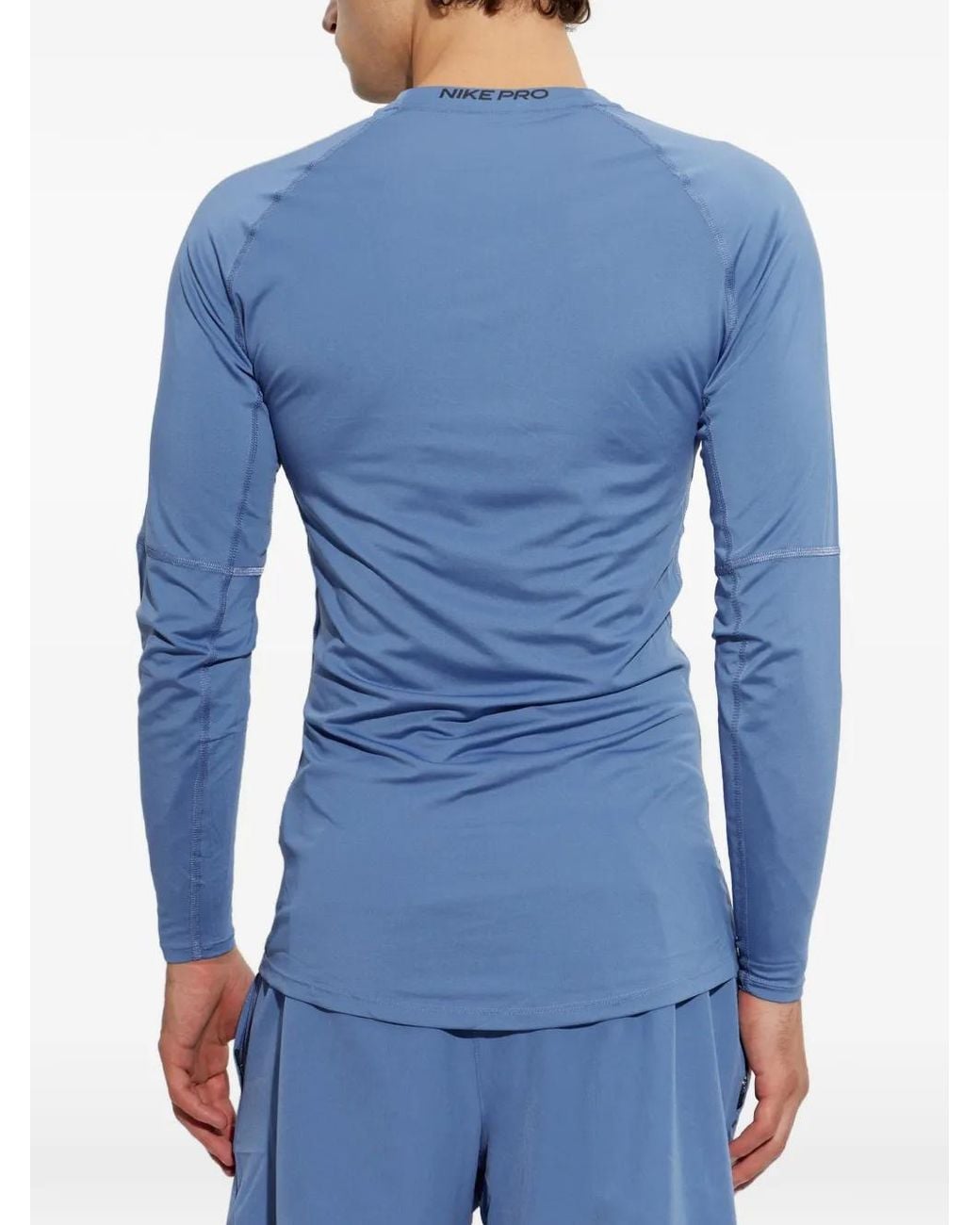 Nike Blue Pro Dri-Fit Tight Long-Sleeve Fitness T-Shirt for men