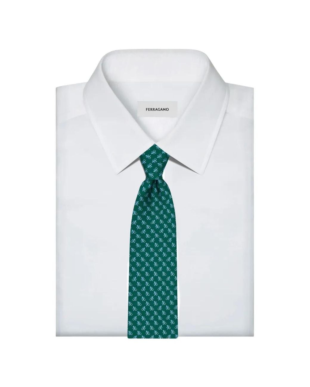 Ferragamo Green Gecko-Print Silk Tie for men