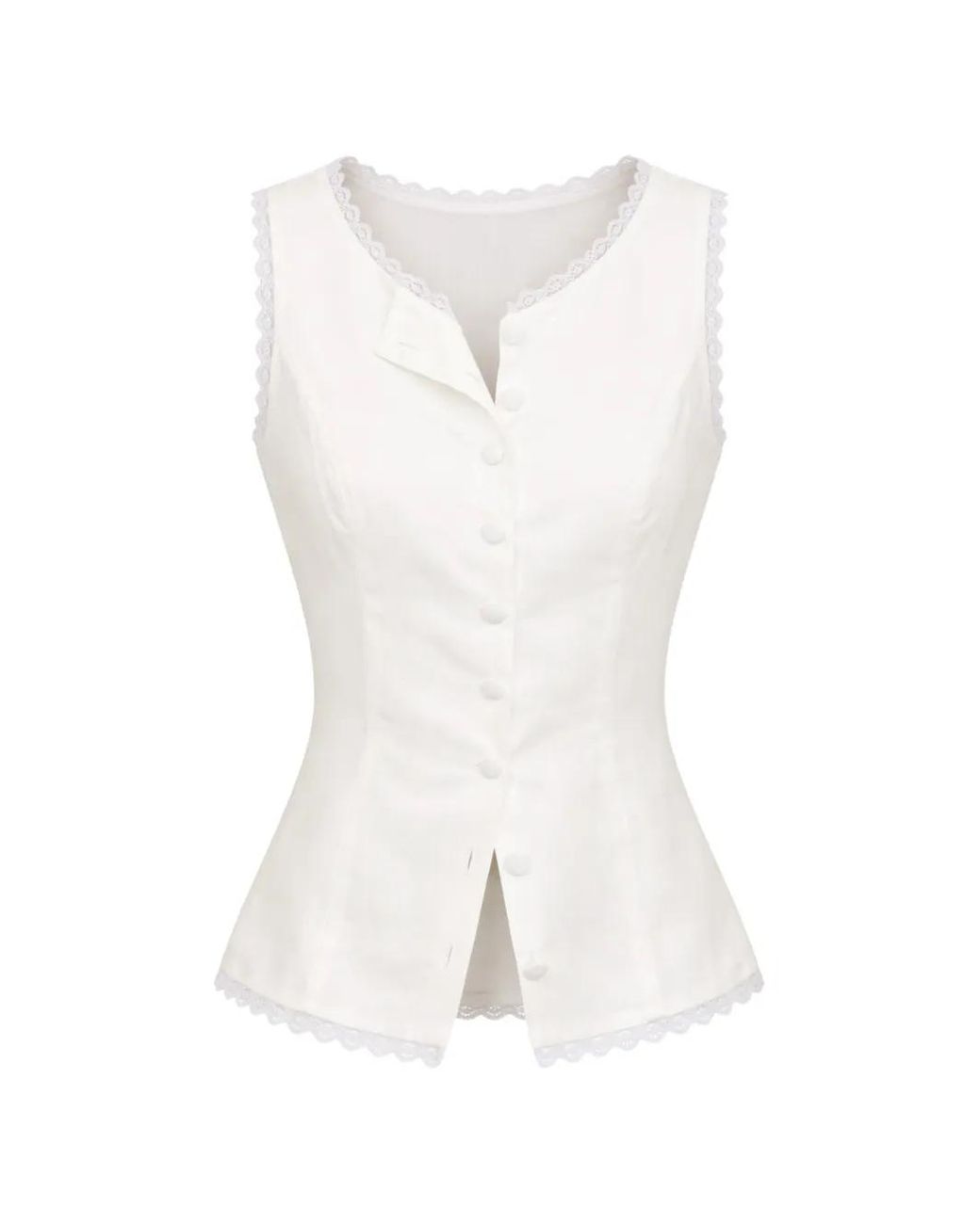 Reformation White Amela Lace-Detail Vest