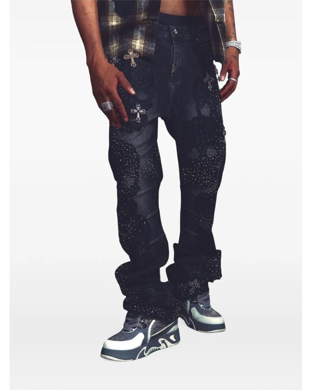GUAPI Black Obsidian Sacred Skull Straight-Leg Jeans for men