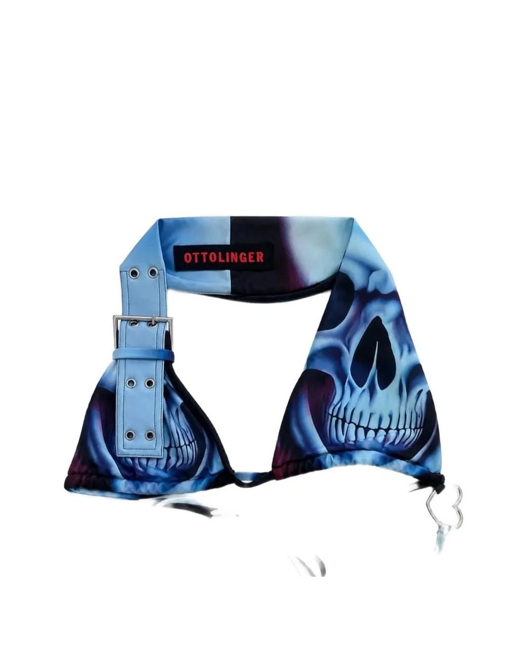 OTTOLINGER Blue Skull-Print Buckled Bikini Top