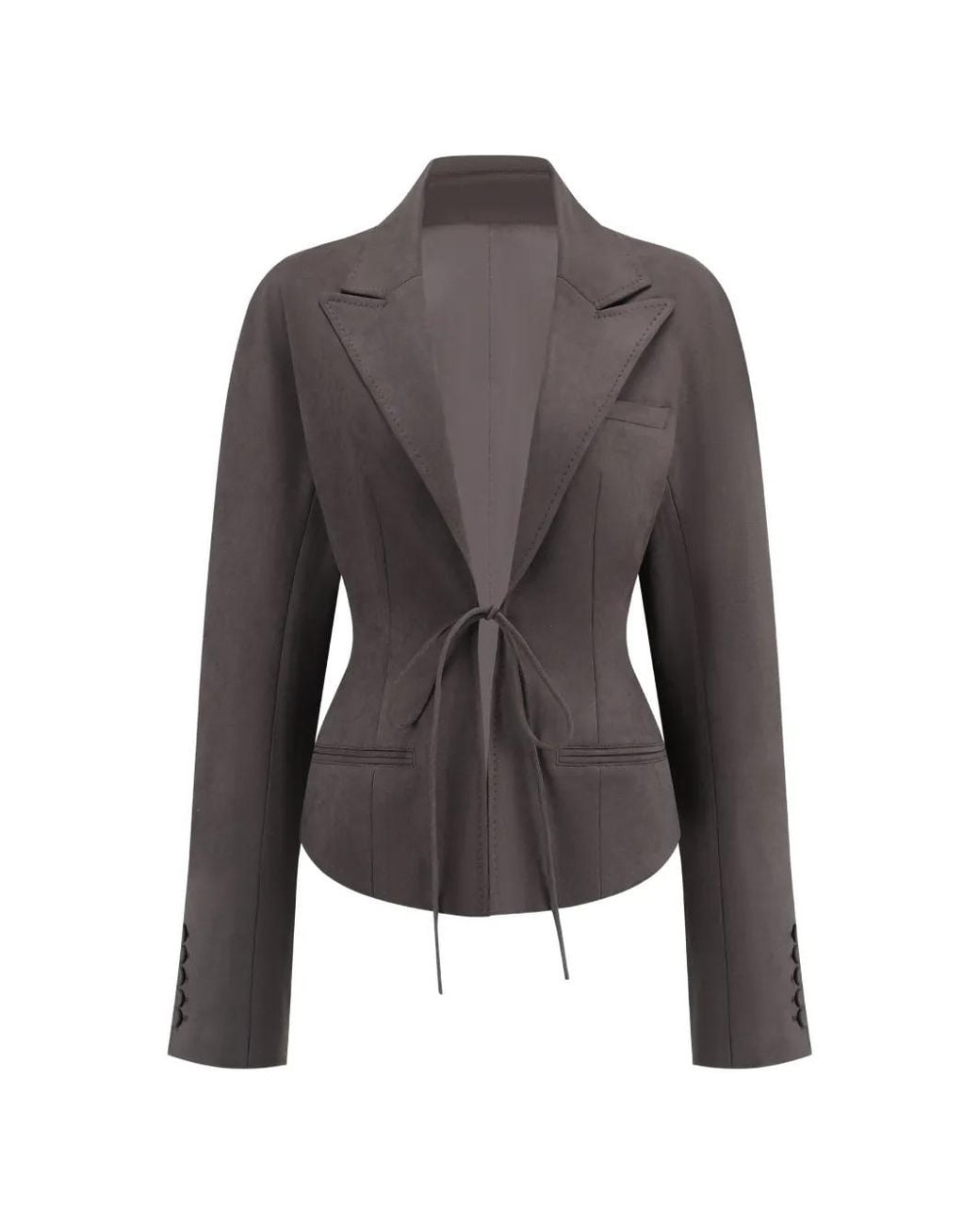 Oude Waag Gray Structured Tie-Fastening Jacket