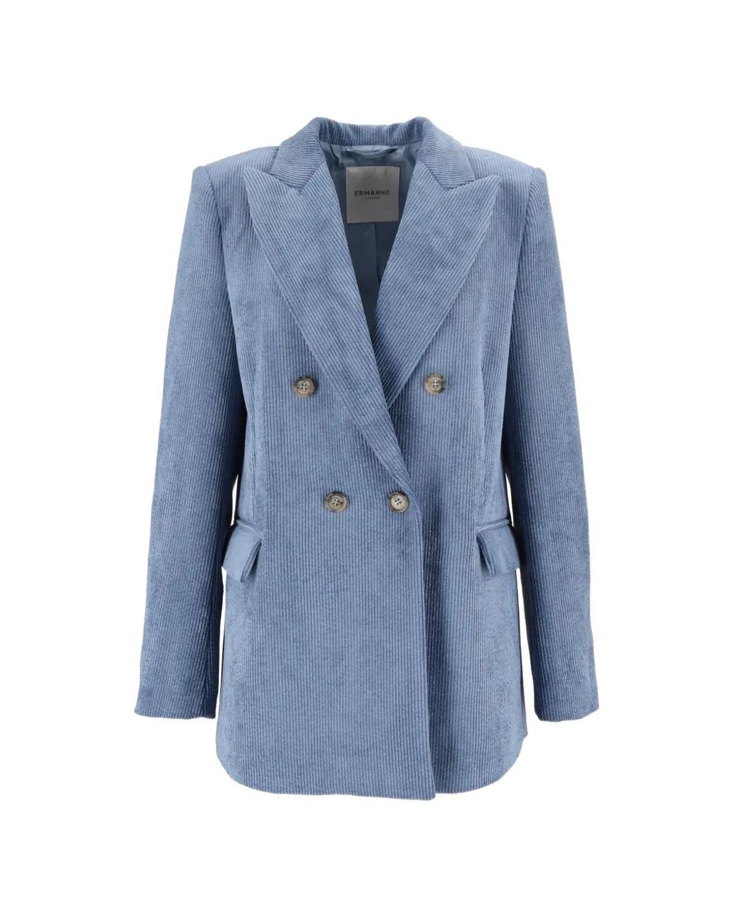 Ermanno Scervino Blue Corduroy Double-Breasted Jacket