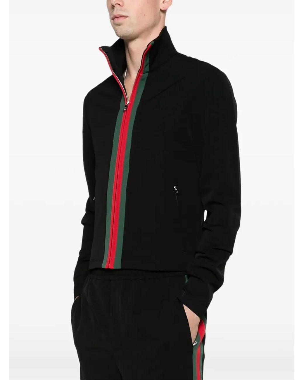 Gucci Black Stretch Nylon Zip Jacket With Web for men