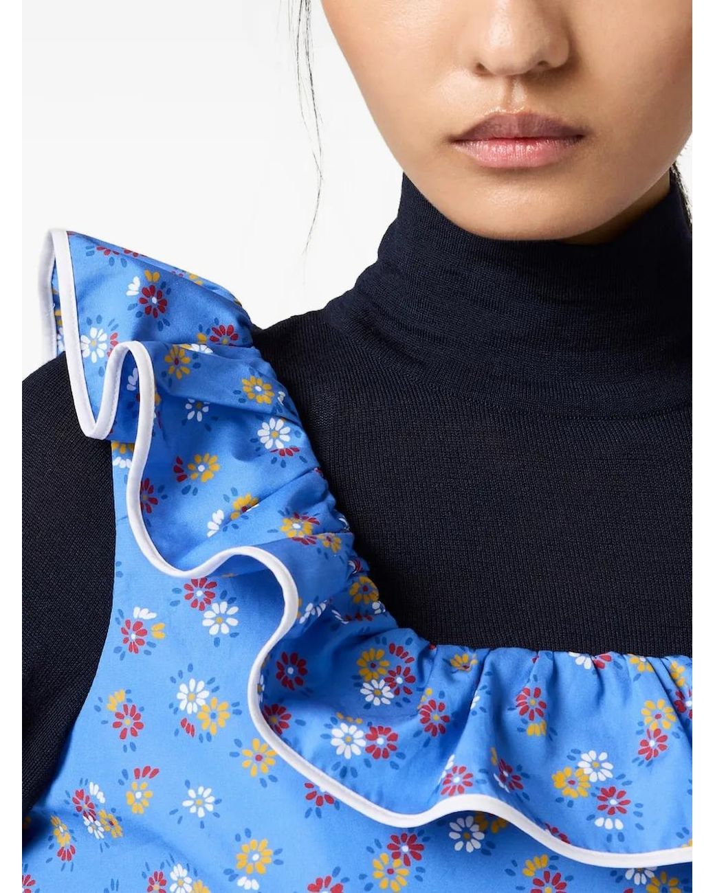 Miu Miu Blue Poplin And Wool Knit Top