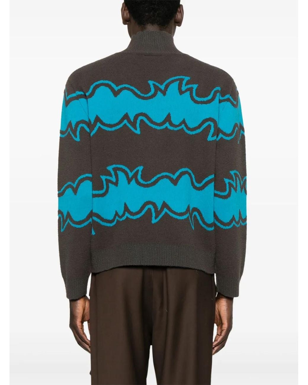 Bluemarble Blue Jacquard Zip-Up Cardigan for men