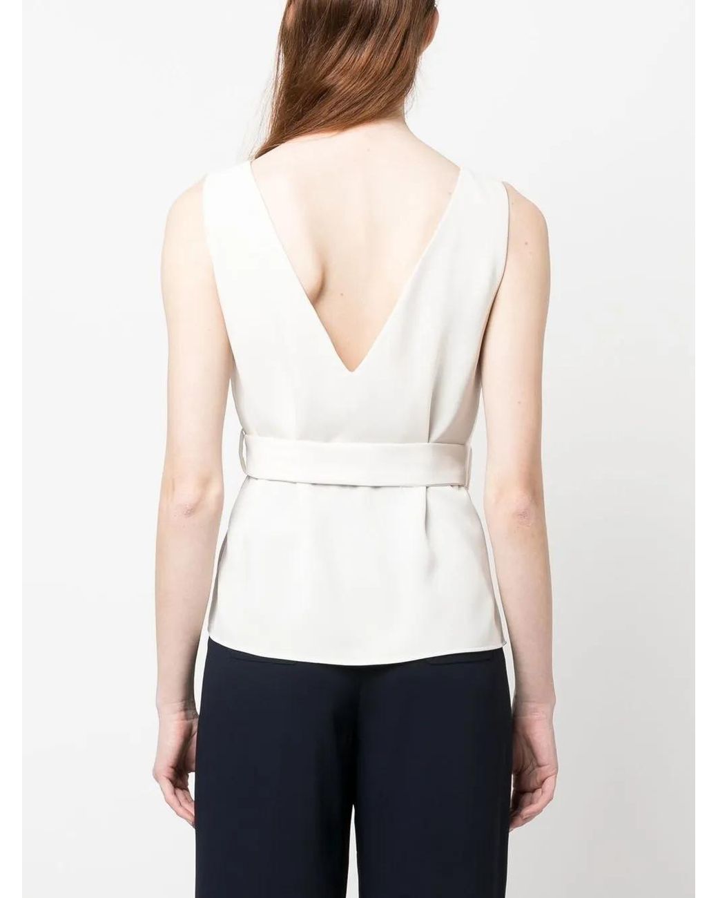 P.A.R.O.S.H. White Sleeveless Top With Cream Belt