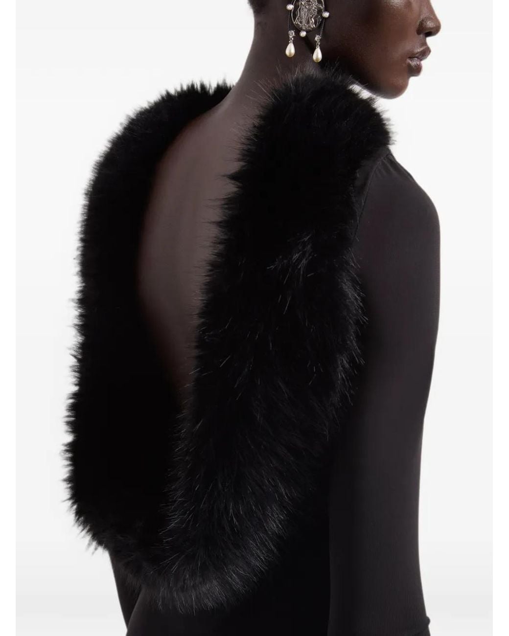 Nina Ricci Black Faux-Fur Open-Back Maxi Dress