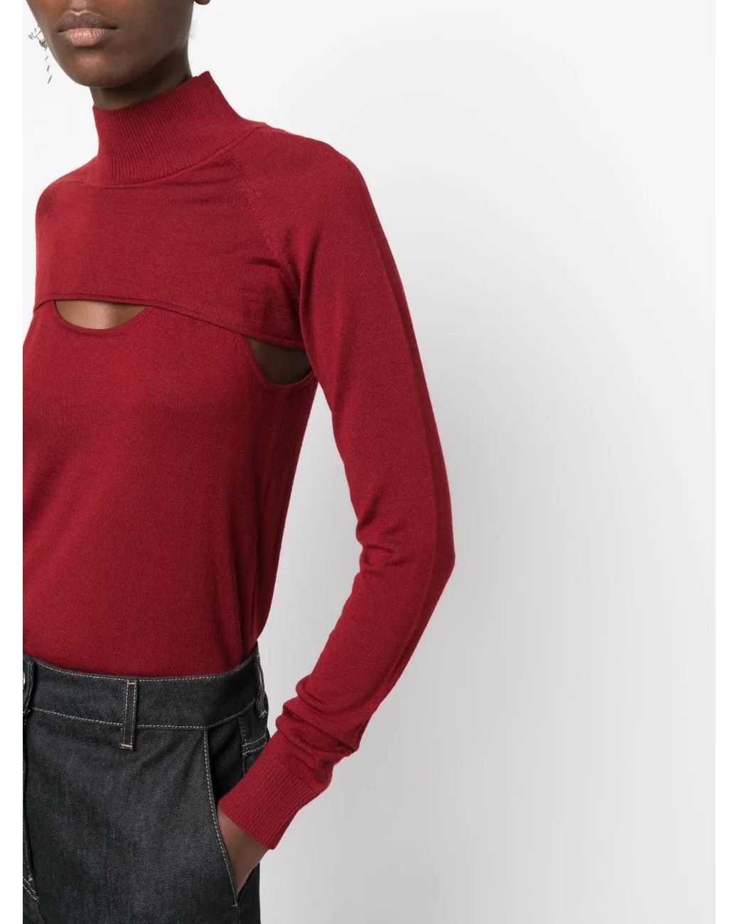 Patrizia Pepe Red Long-Sleeved Cut-Out Wool T-Shirt