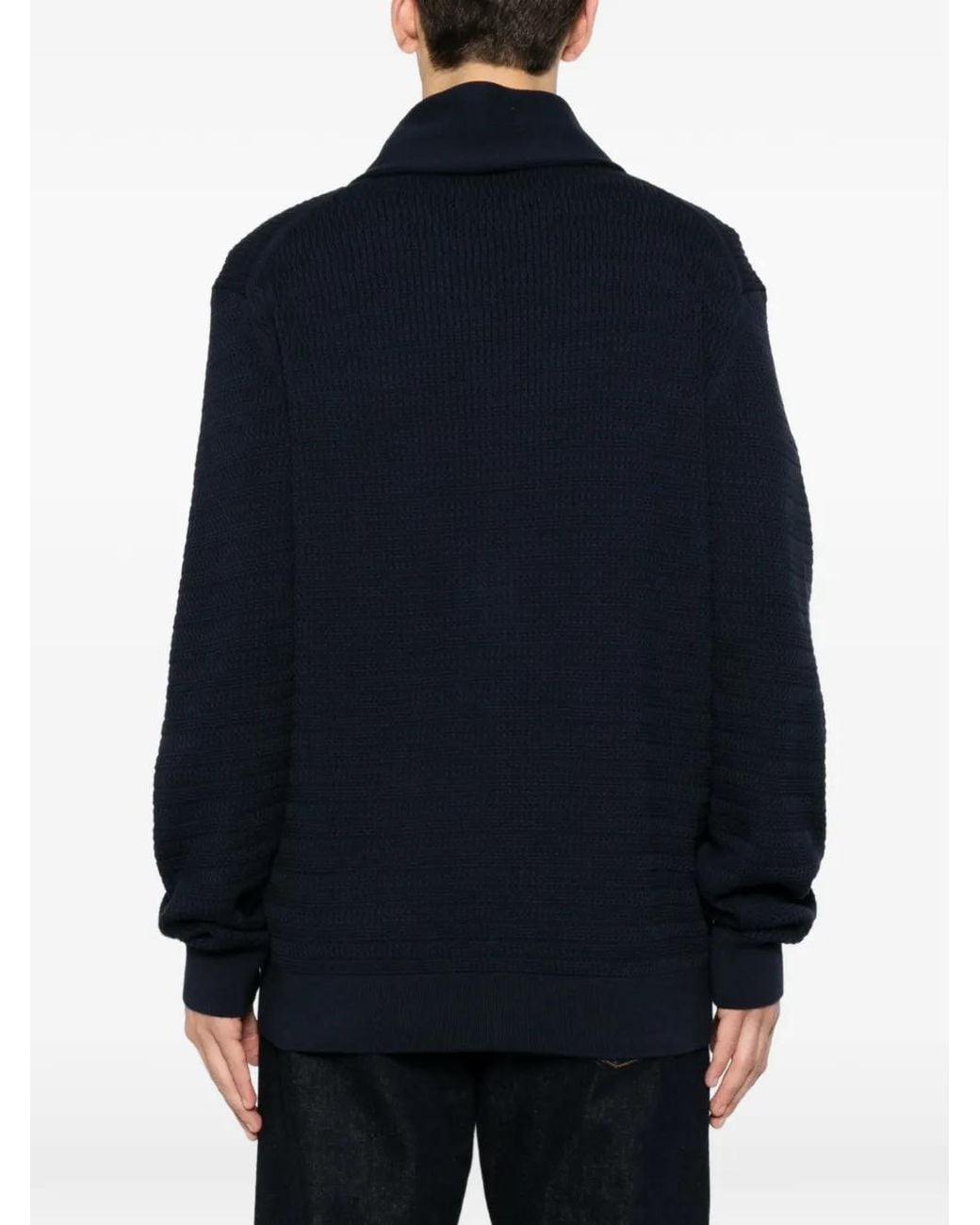 Gant Blue Shawl-Collar Waffle-Knit Cardigan for men