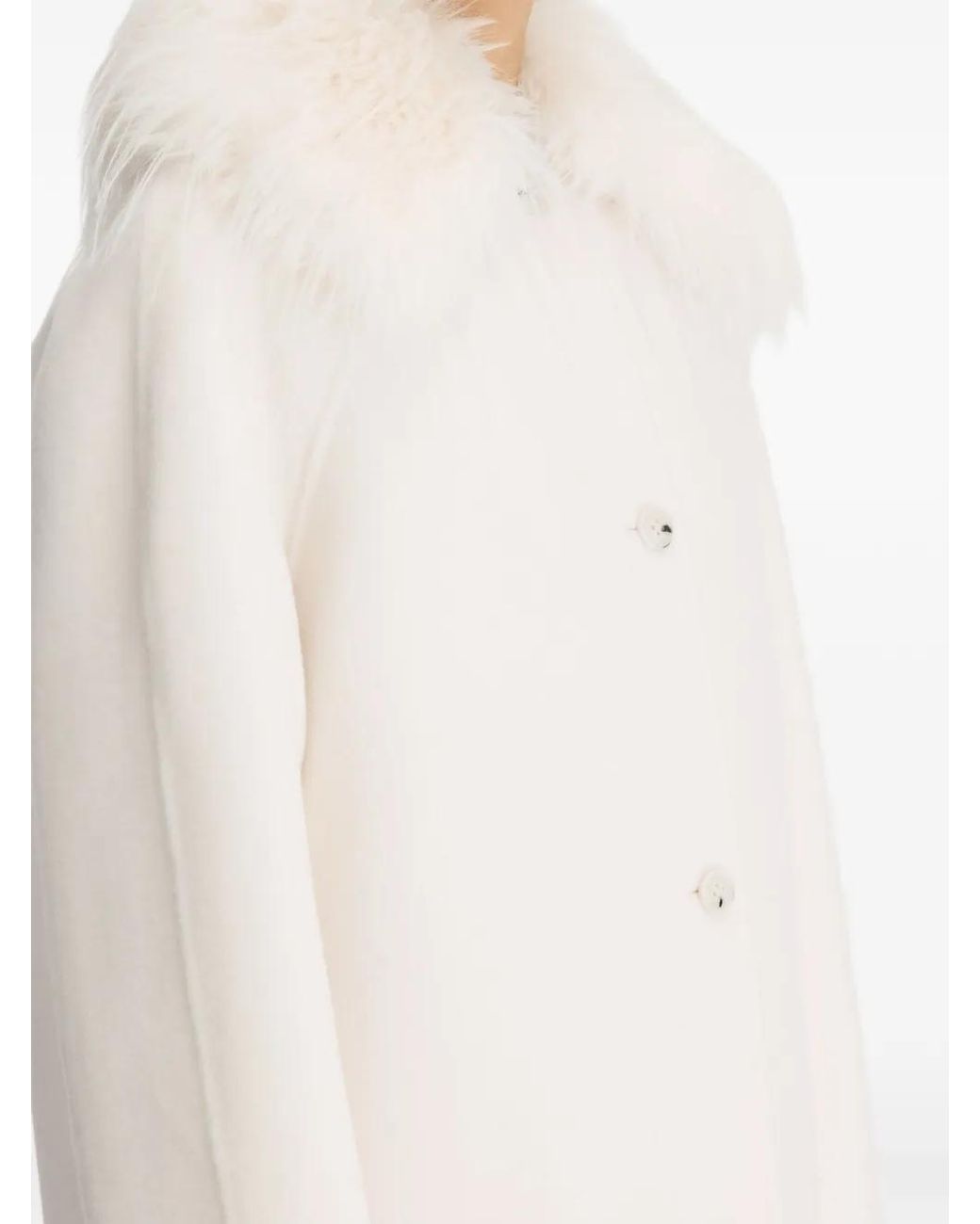 Loulou de Saison White Yrsa Detachable Faux-Fur Collar Coat