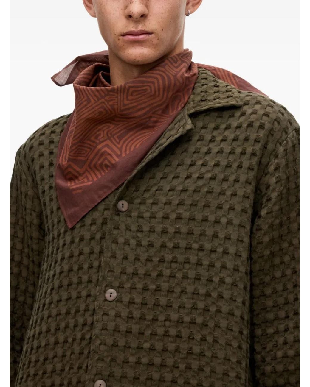 Oas Green Turtle Waffle Long-Sleeves Shirt for men