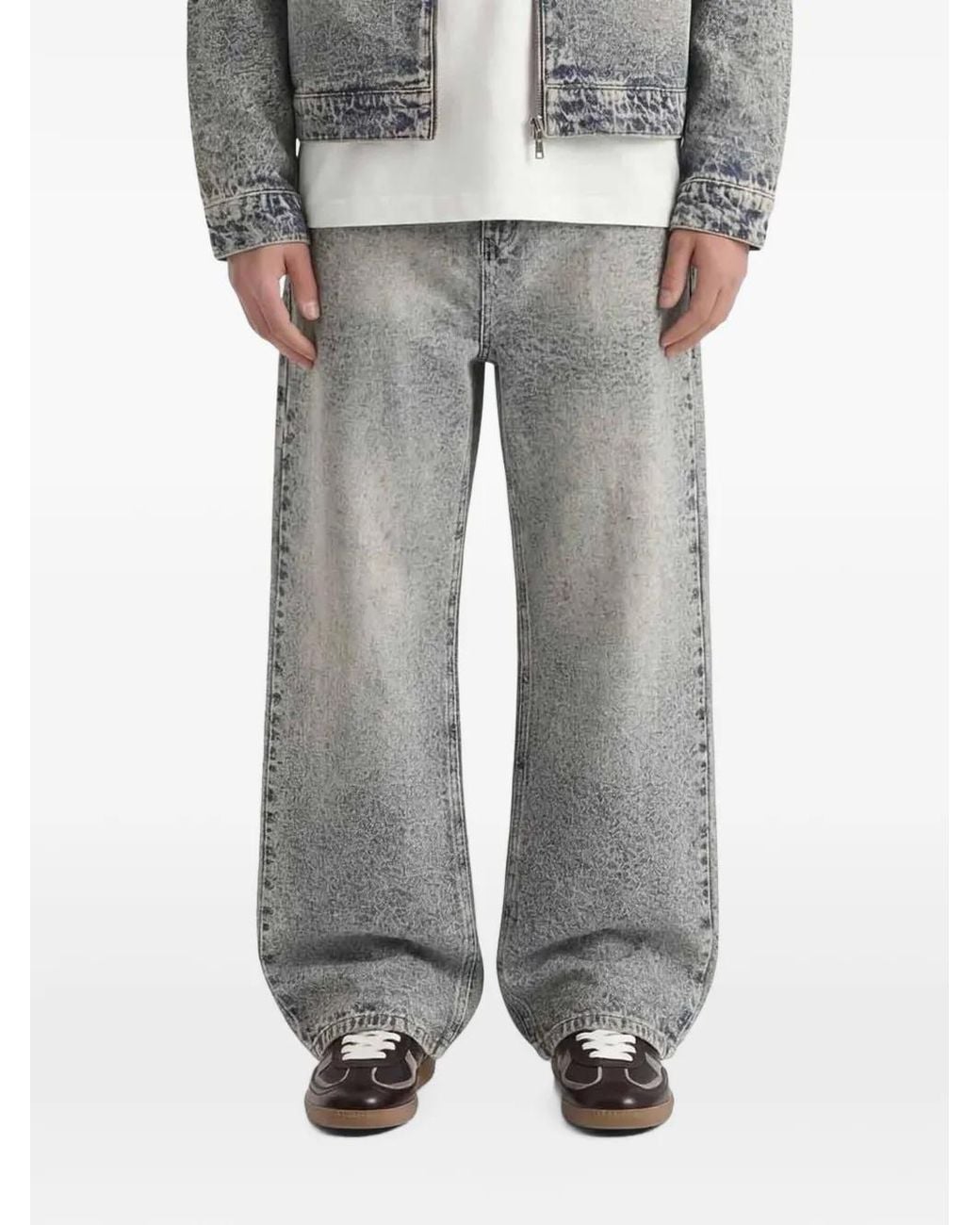 don't waste culture Gray Corentinel Acid-Wash Belted Jeans for men