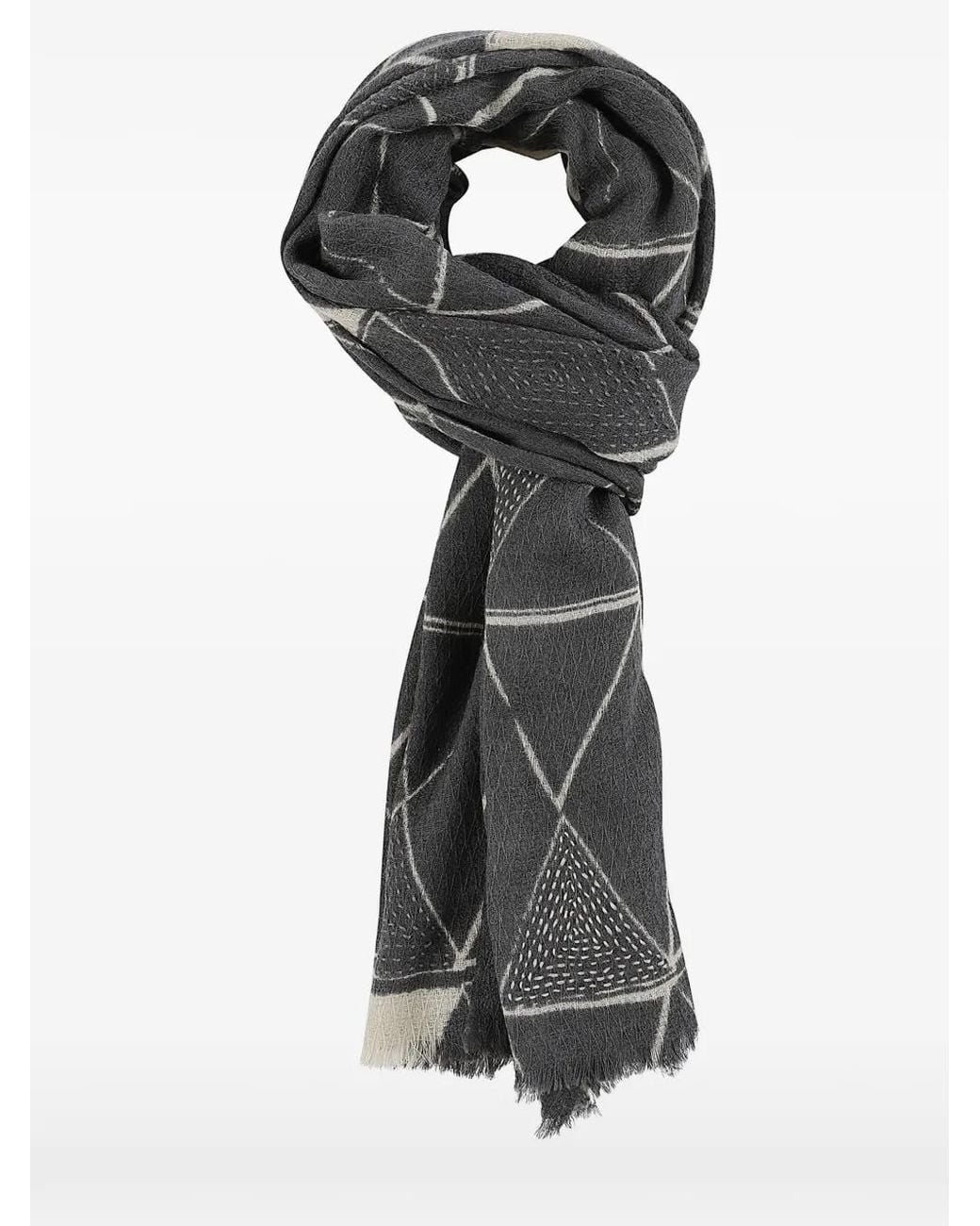 Altea Black Geometric-Pattern Embroidered Scarf for men